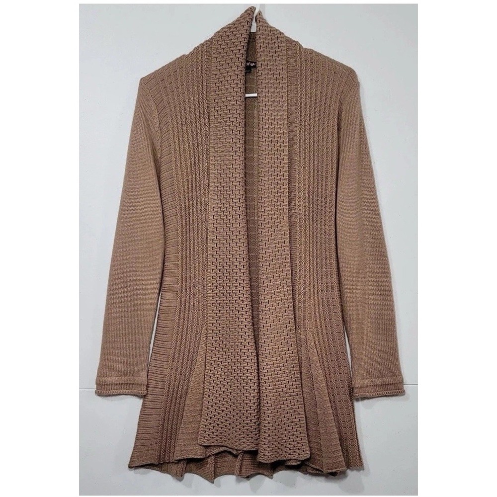 90's Maurada Womens Size XL Pleated Back Open Front‎ Cardigan Sweater Tan Long
